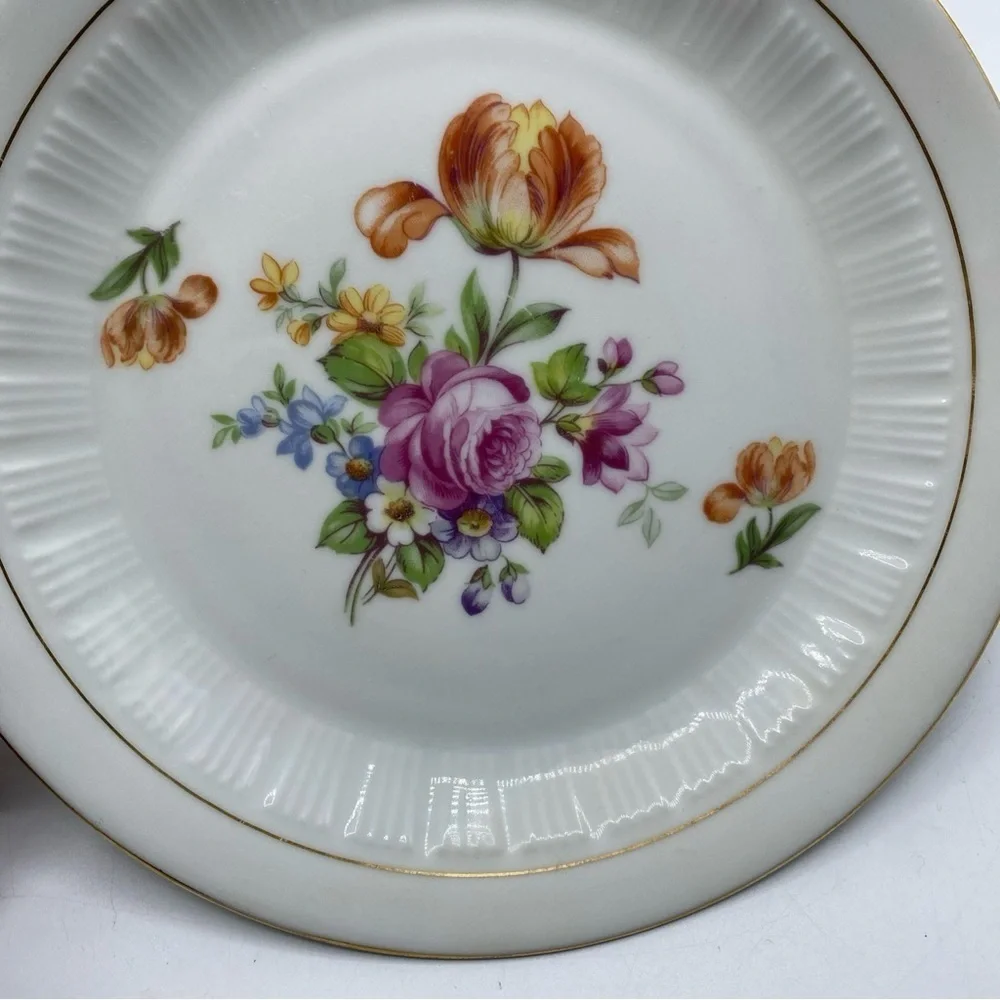 CP German Democratic Republic Floral Salad Plates Floral Gold Trim Rose Set of 2